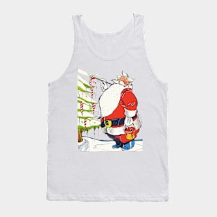 Santa Claus Painting the ice stalactites of the Christmas Pine Retro Vintage Comic Cartoon Tank Top